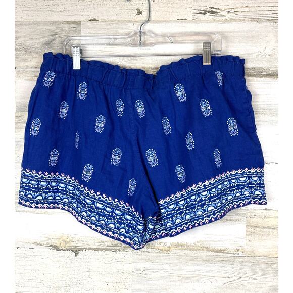 Lilly Pulitzer Women’s XL Blue Lazuli Lanterns Linen Boho Drawstring Shorts NEW - Picture 2 of 4
